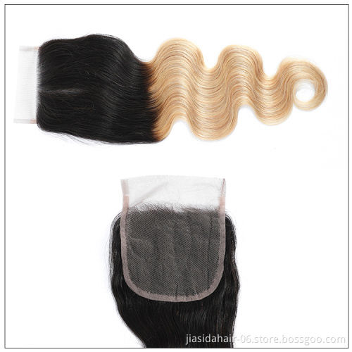 Ombre Body Wave Wholesale raw thin HD lace transparent 4X4 closure, Virgin Brazilian human hair HD lace frontal closure